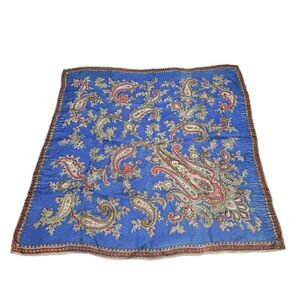 Vintage Silk Scarf Royal Blue Paisley Square Neck Tie Bandana Tapestry Hanging